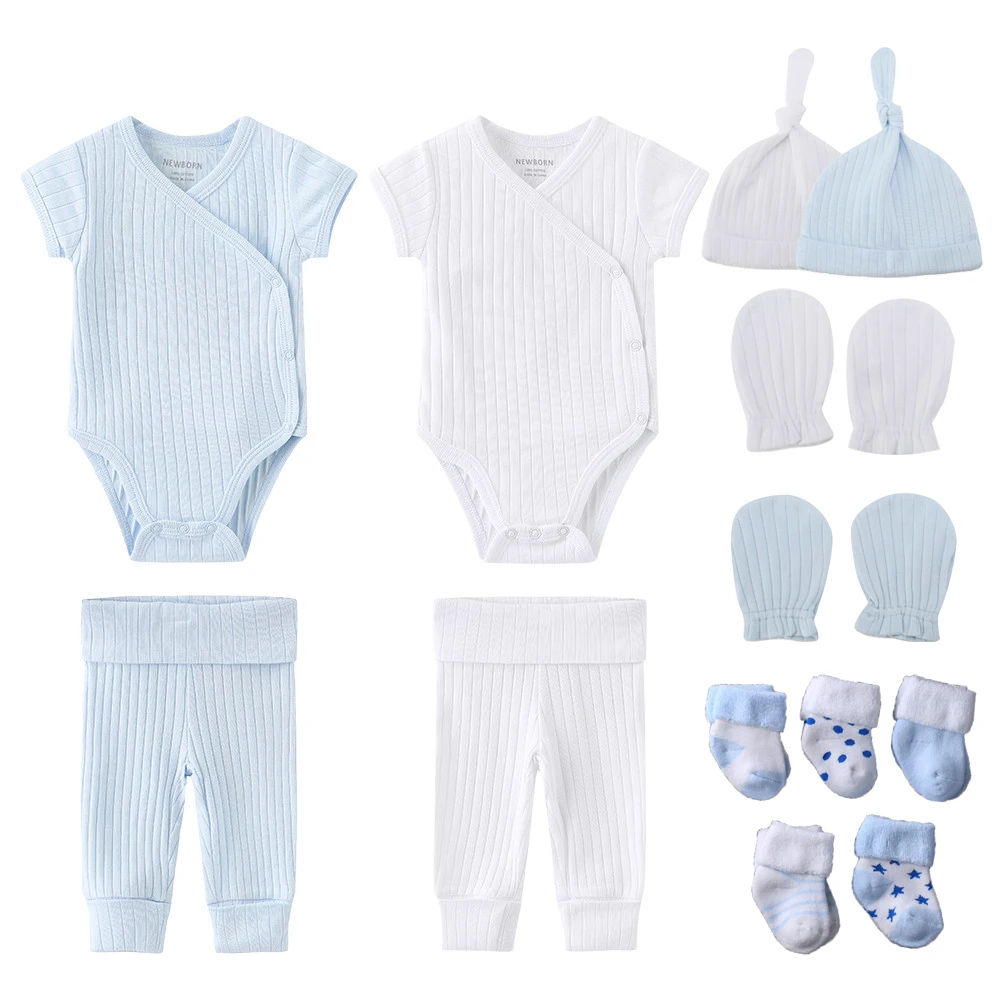 Unisex Baby Girl Clothes Newborn Gift Set 100%Cotton Solid Bodysuits+Pants+Gloves+Hats+Socks Short Sleeve Baby Boy Clothes baby clothing set essentials