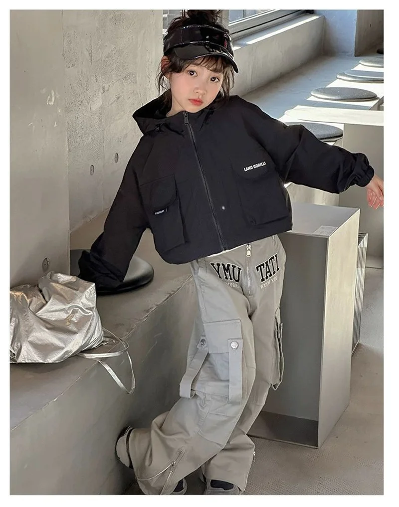 

Spring Girls Windproof Workwear Coat Autumn Kids Short Windbreaker Jackets Children Clothes Baby Thin Trench Outerwear 5-14 Year