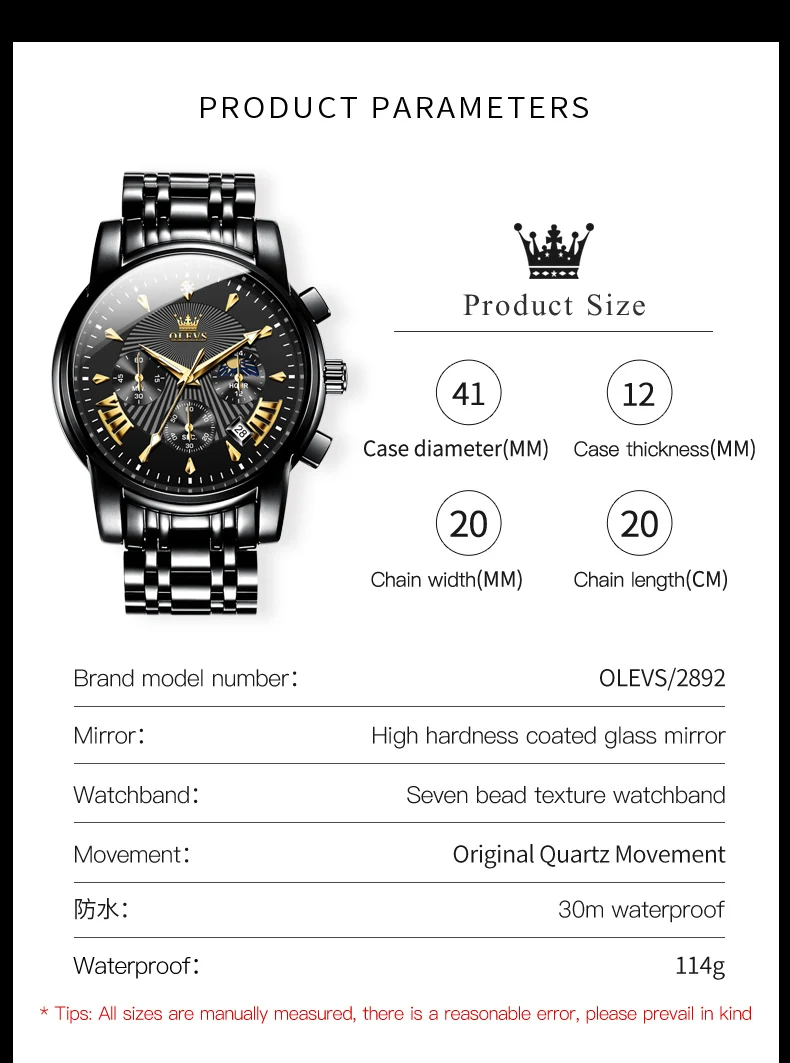 OLEVS Orologio resistente agli urti