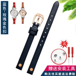Elegant Genuine Leather Women's Wristband - 8mm with Screw - 8mm (Blue rose gold)