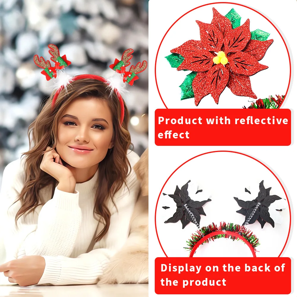 New Christmas Headband Bow Antler Head Buckle Christmas Tree Snowman Headdress Decorations Children'S Party Supplies