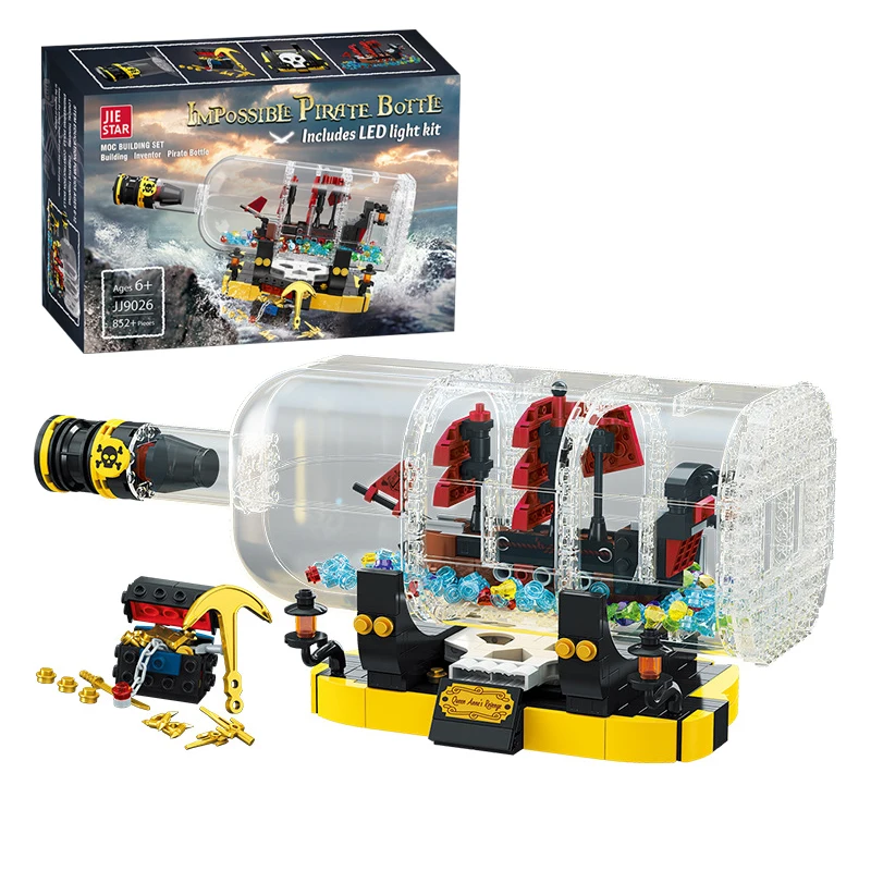 

2024 New MOC Creative Pirate Ship in a Bottle Building Blocks Bricks Assembling Model DIY Children's Toys Birthday Gift Set