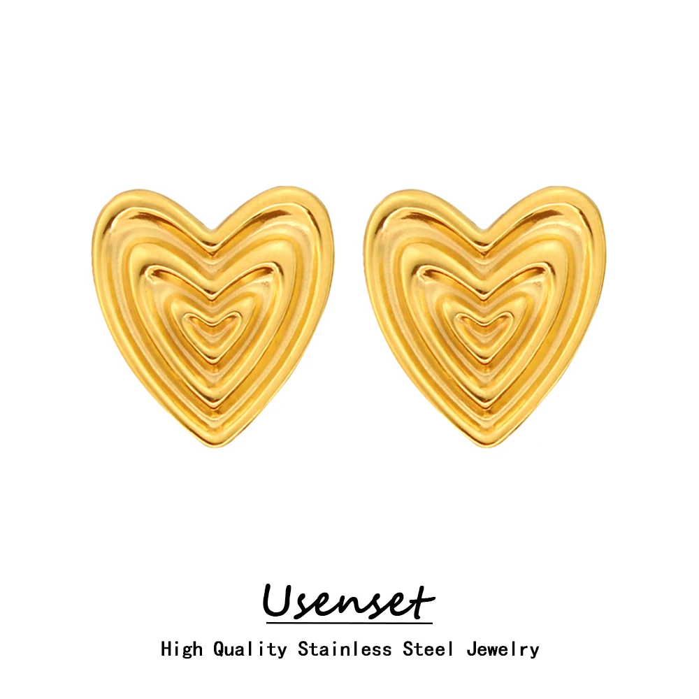 

USENSET Sweet Textured Heart Shaped Stainless Steel Ear Stud for Women 18k Gold Plated Cookies Ear Jewelry Valentine's Gift