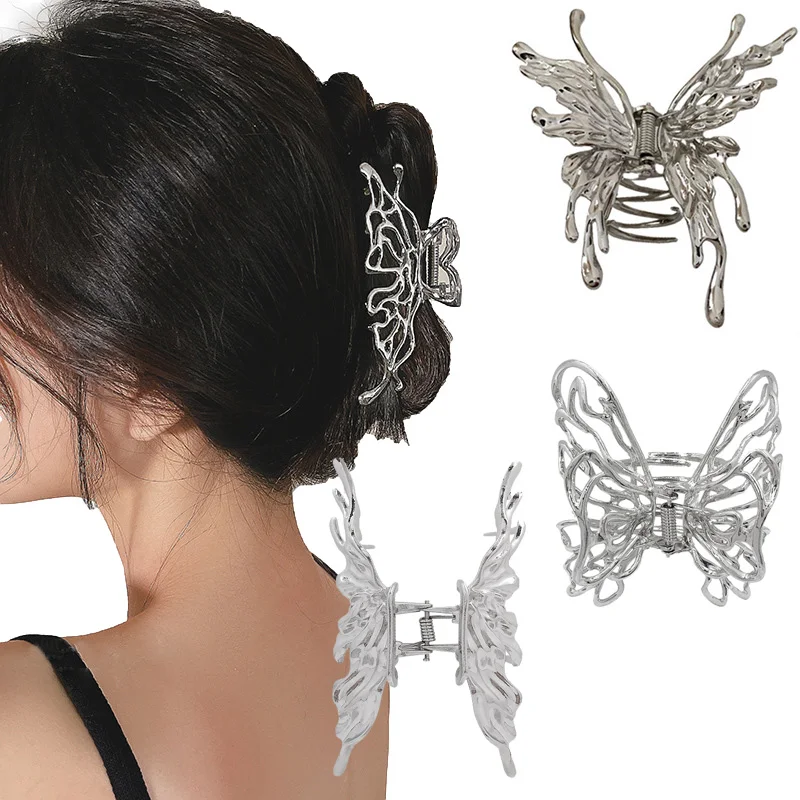 Metal Liquid Butterfly Hair Clip Fashion Silver Color Geometric Hair Claw Women Back Head Grab Clips Women Trendy Hair Accessory грипсы велосипедные bbb grips ergofix 92mm 135mm butterfly silver серебристый bhg 17n butterfly