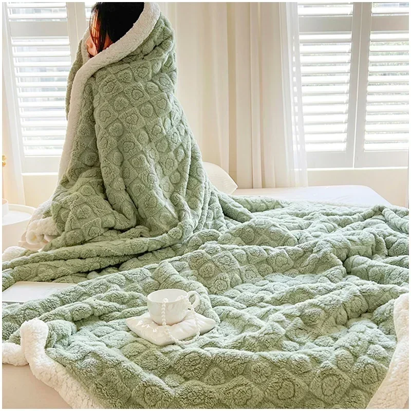 Super Soft Lamb Wool Blanket Double Side Flannel Throw Blanket for Sofa Bed Solid Color Thick blanket  Comforter Home Decor