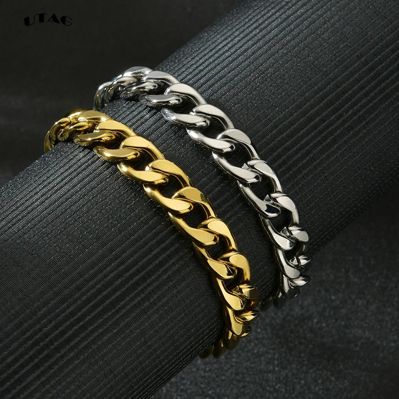 UTAG 3-7mm Einfache Edelstahl Männer Curb Kubanischen Kette Mode Frauen Armband Auf Hand Für Paar Unisex handgelenk Schmuck Geschenk Party – Detail 12