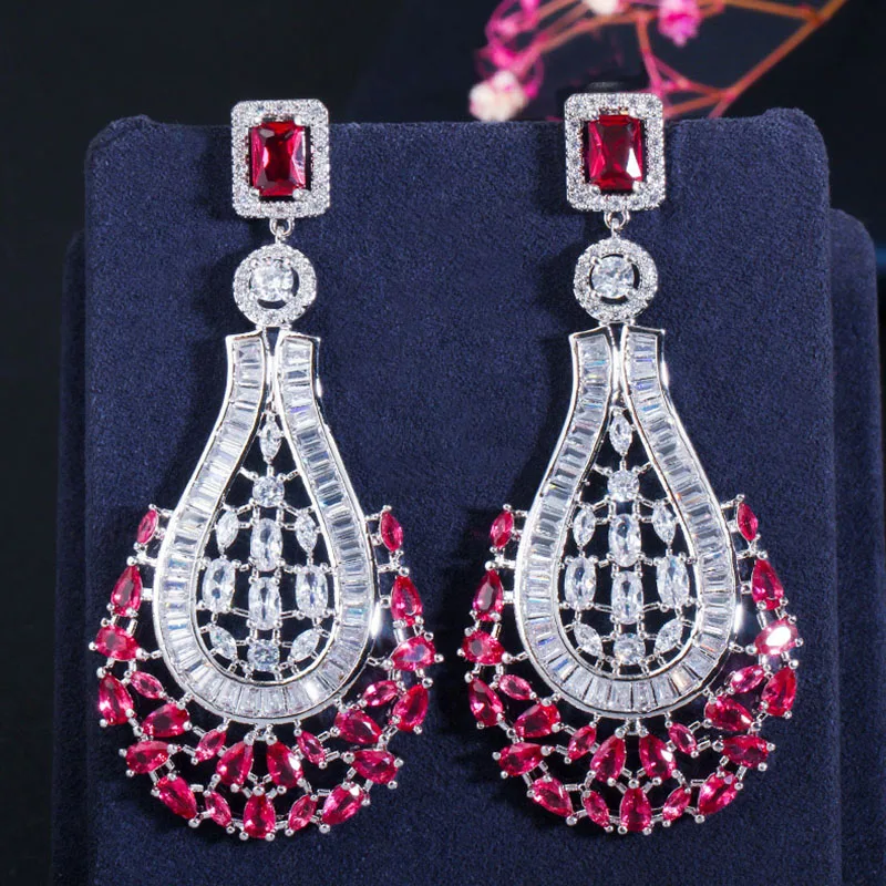 Pera Elegant Sparkling White Cubic Zirconia Large Long Geometry Drop Dangle Earrings for Ladies Party Earing Jewelry E578 