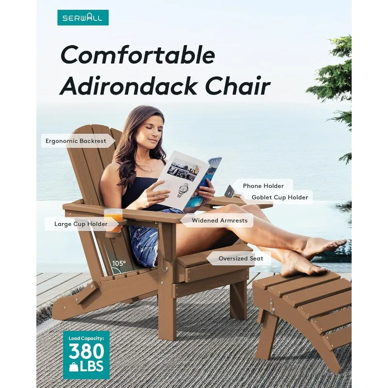 SERWALL Adirondack Chair with Cup Holders Composite Adirondack