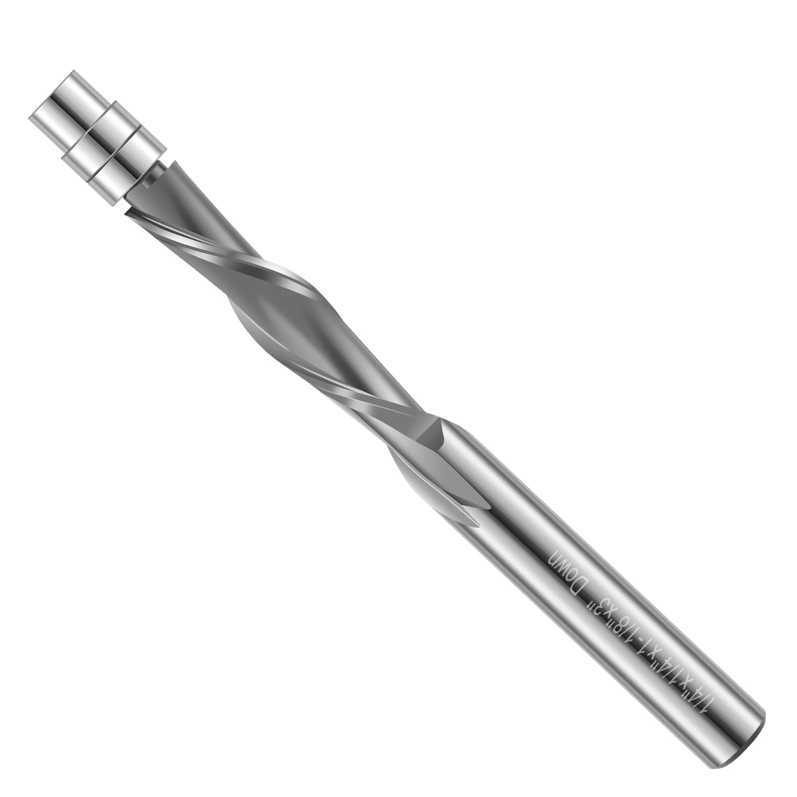 

Downcut Spiral Flush Trim Router Bit Sturdy Carbide Flush Cut Router Bit with 1/4inch Shank Double Bearing 1-1/8 Inch Cutting