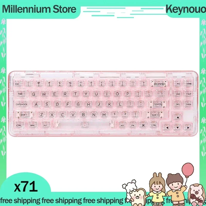 Keynouo X71 Tastiera Meccanica Gamer 3 Modalità Bluetooth 2.4G Tastiera Wireless Tastiera 71Key Hot-Swap Tastiera Da Gioco Per Ufficio Regalo
