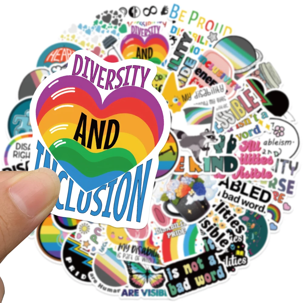50pcs 장애 자부심 스티커 DIY 노트북 수하물 스케이트 보드 스크랩북 냉장고 비닐 방수 낙서 데칼 스티커