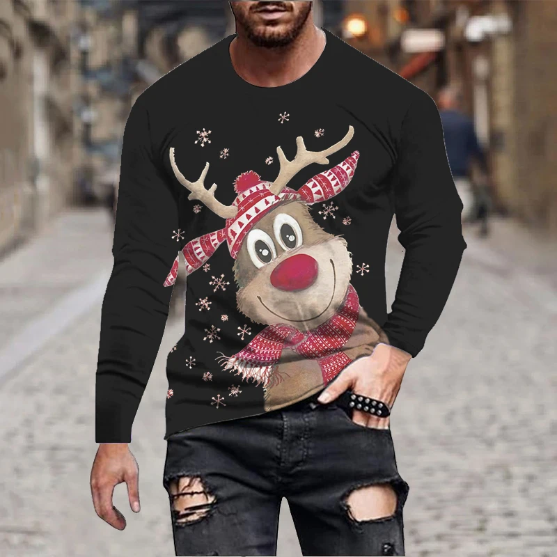 Mens Christmas Long Sleeve T Shirt Pullovers