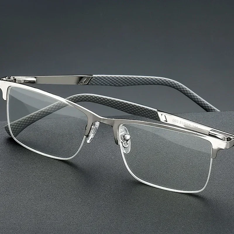 Reading Glasses Men's Half-frame Business Anti-blue Light Anti-fatigue Metal Frame Presbyopia +1.0 To +4.0