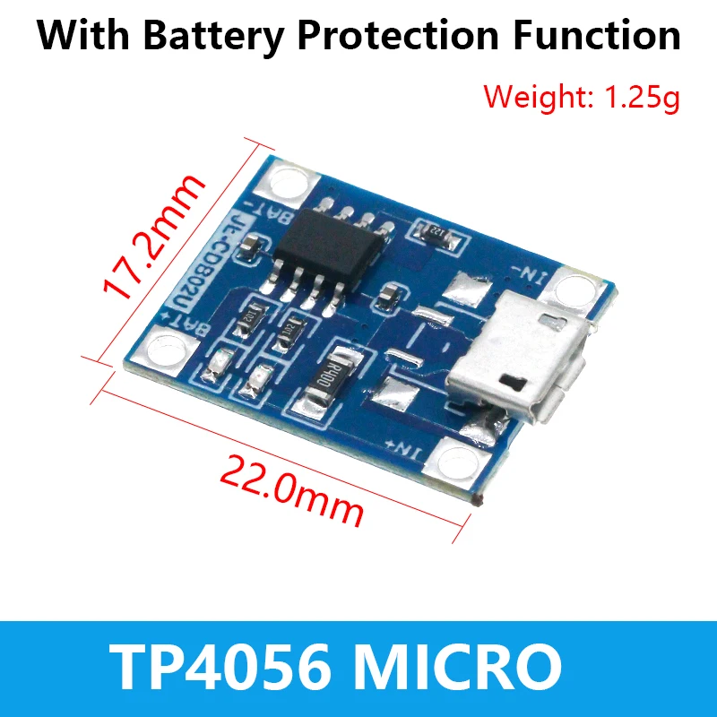 Módulo TP4056 cargador para baterías de Litio 18650 interface Mini USB -  Tecnopura