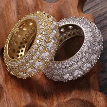 

Hip-Hop Zircon Ring 10Mm Full Set Electroplating Gold and silver Trend Men'S Ring