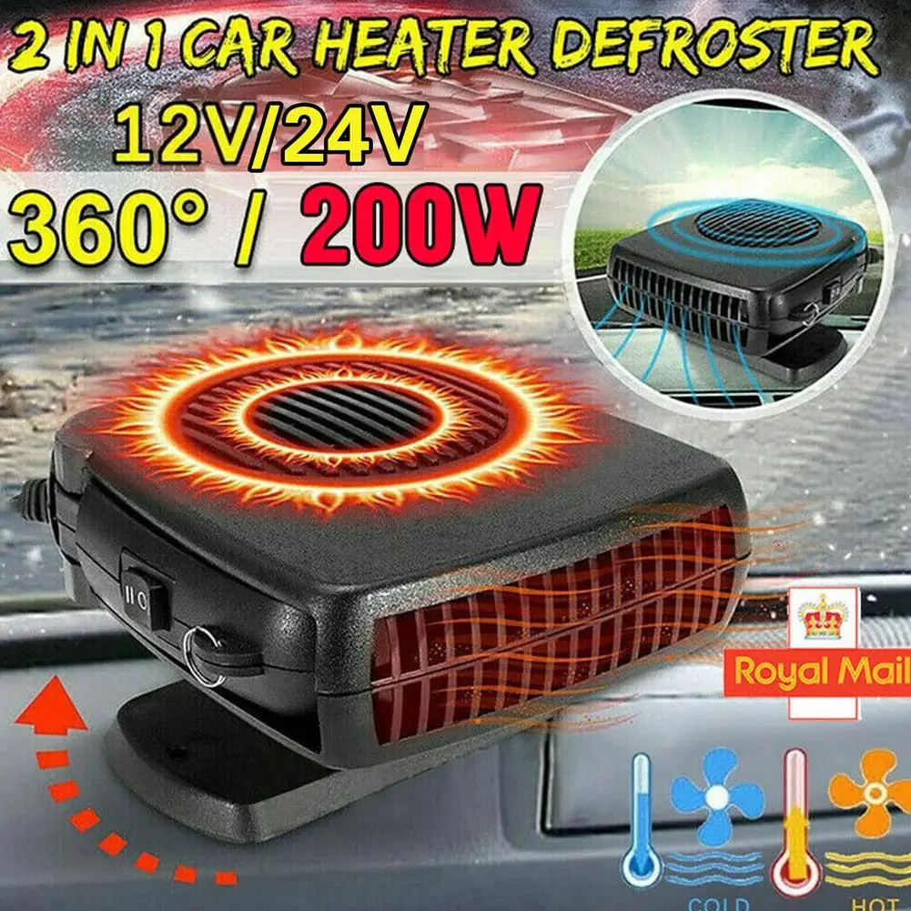 

12/24V 200W Portable Auto Car Heater Defroster Demister Fan Electric Rotation Heating Heater Degree 360 ABS Cooling Windshi L8Y1