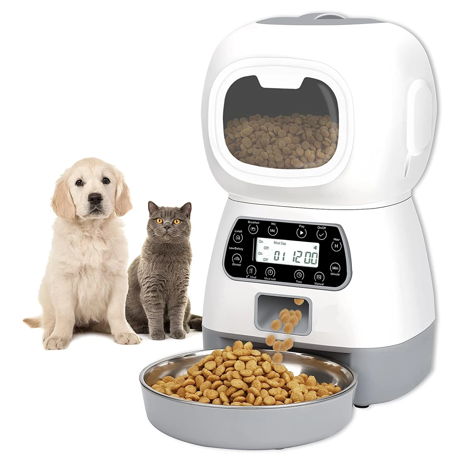 

Large Capacity Automatic Cat Feeder for Dry Food Timer Bowl Food Dispenser for Dog Small & Medium Pets Cats Puppy Kitten