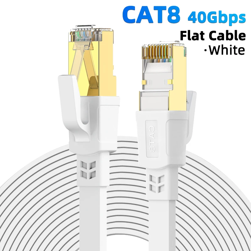 High-Speed CAT 8 Ethernet Cable - Nylon Braided Flat Internet Network Patch Cord, Shielded, 40Gbps, Various Lengths Available