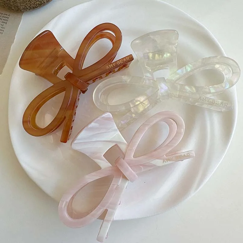 Large Bow Hair Clips Acetate Colorful Woman Hair Claw Clip Hollow Elegant Hair Pin Temperament French Hair Accessories Gifts