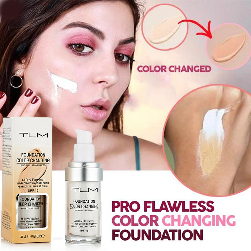 

30ml TLM Color Changing Foundation Make Up Cover Primer Base MakeUp Sunblock SPF 15 Natural Color Brightening Moisturizing