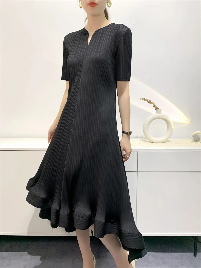 Vestido De Verano Con Cuello En Capas Plisadas De