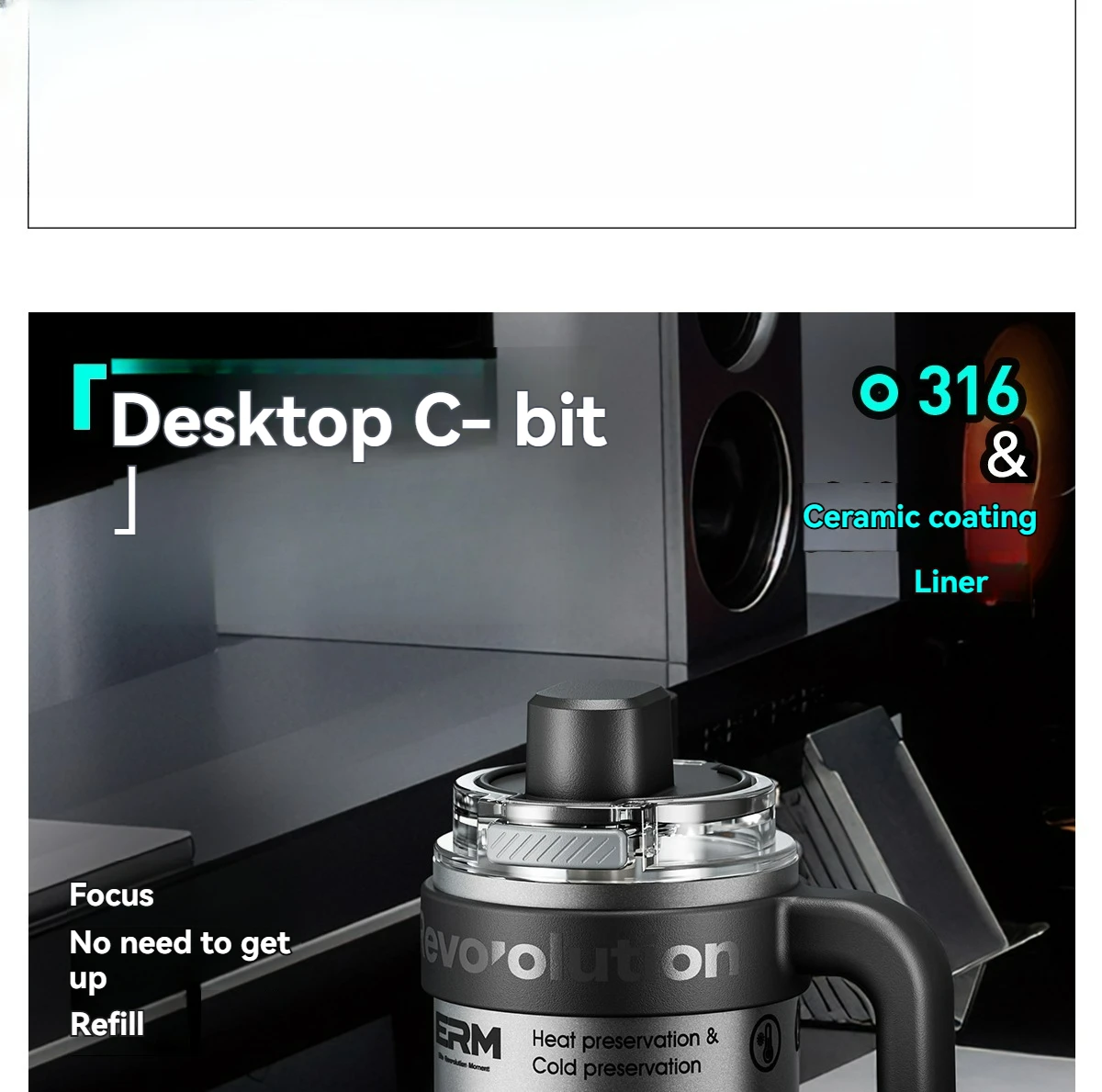 1200ML Extra Large Tumbler Ceramic Drinkware Stainless Steel Water Bottle Insulated Vacuum Flask Straw & Handle Leakproof Mug