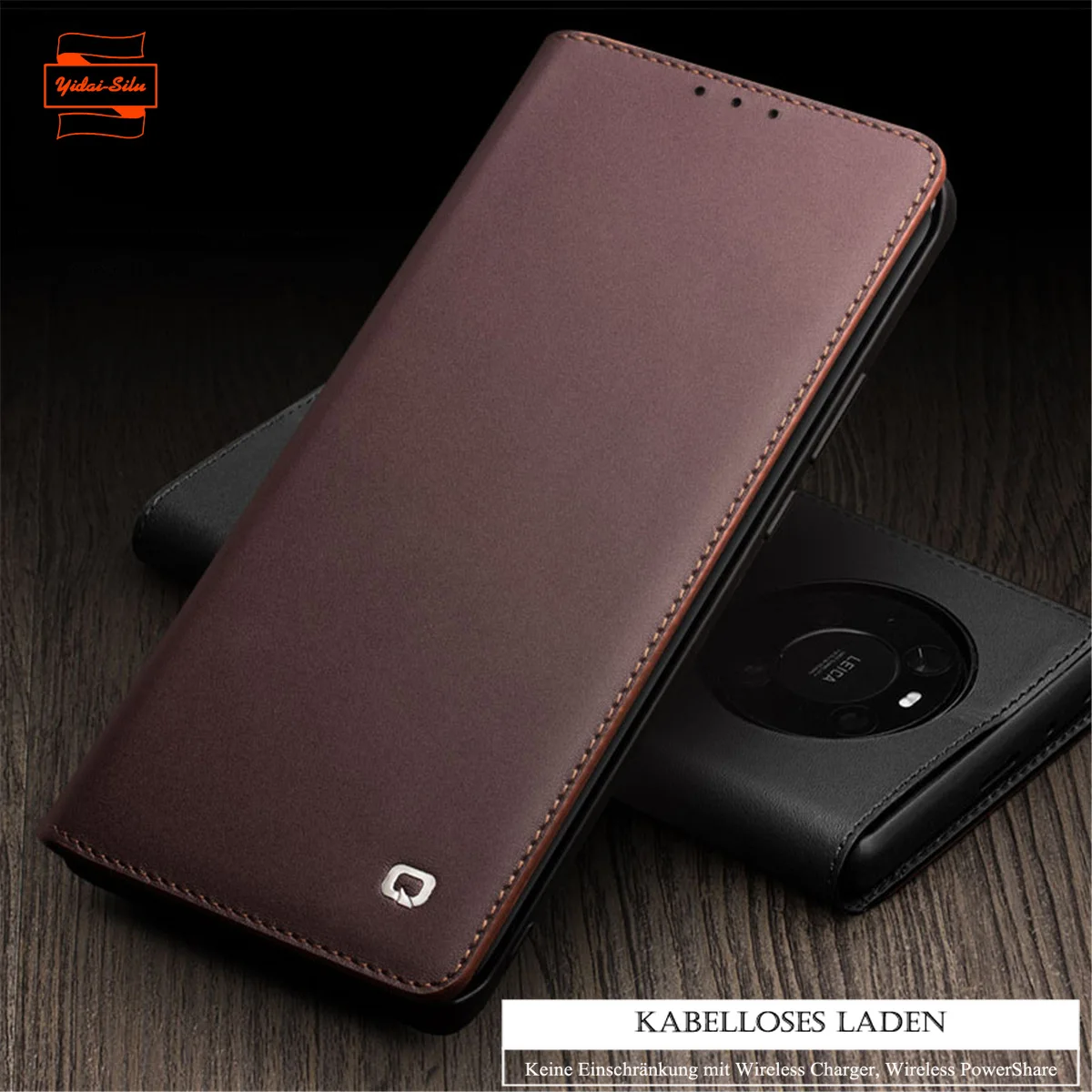 

Yidai-Silu Real Leather Case Classic II 100% Handmade Cowhide Wallet Card Holder Kickstand Cover for HuaWei Mate 40 30 Pro