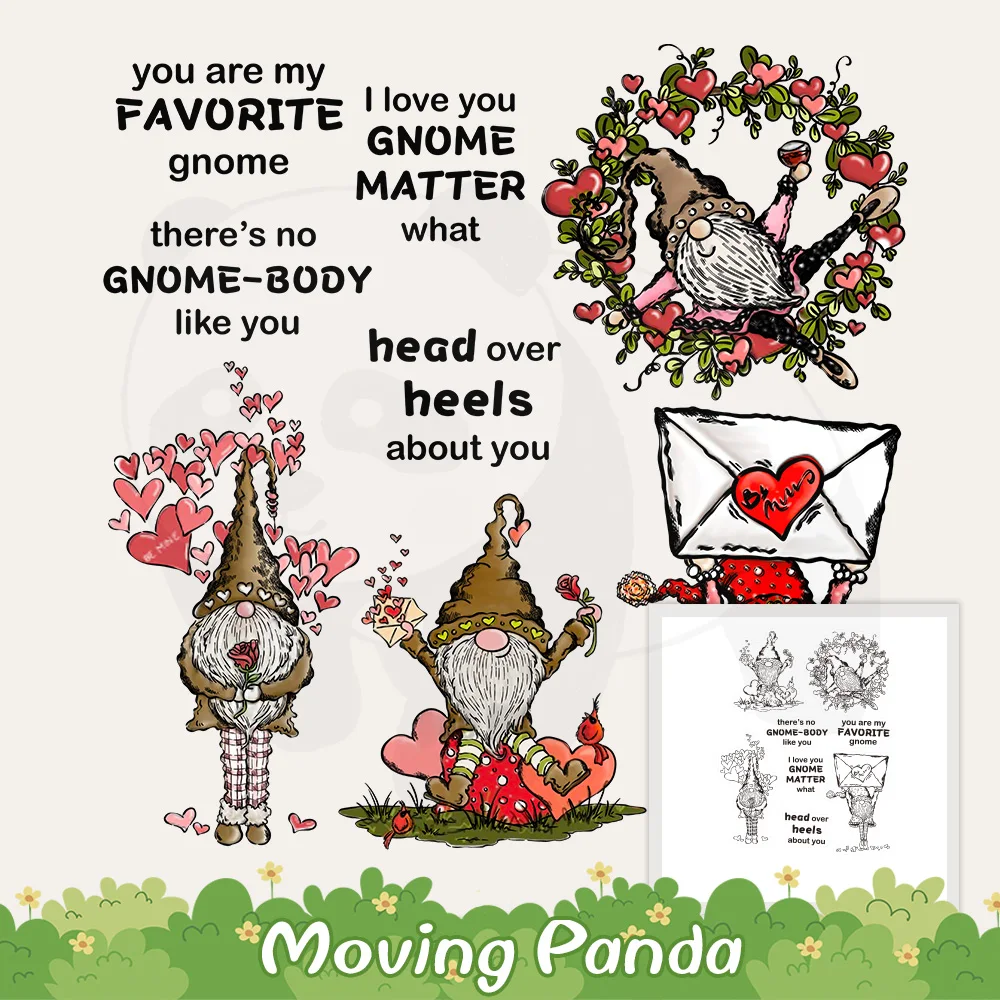 

Cute Gnome With Love Hearts Metal Cutting Dies Clear Stamps For Cards Valentine's Day Gifts DIY Scrapbooking Cut Dies Stamps
