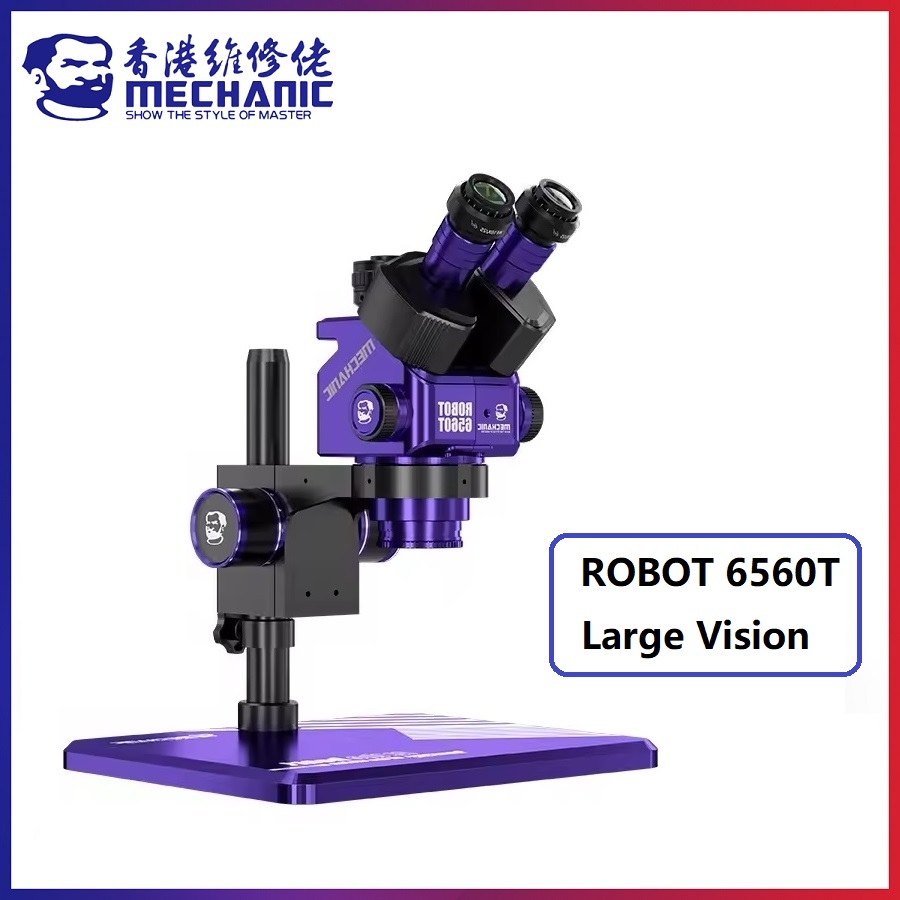 MECHANIC ROBOT 6560T-B11 Trinocular Stereo Industrial Microscope 6.5-60X Continuous Zoom WF10X25 Eyepiece 0.45X Camera Adapter