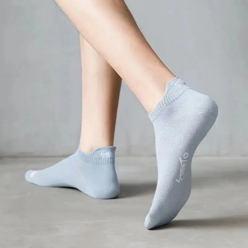 Men Ankle Socks Summer Fashion Solid Color Letter Ankle Socks Elastic Mesh Breathable Deodorant