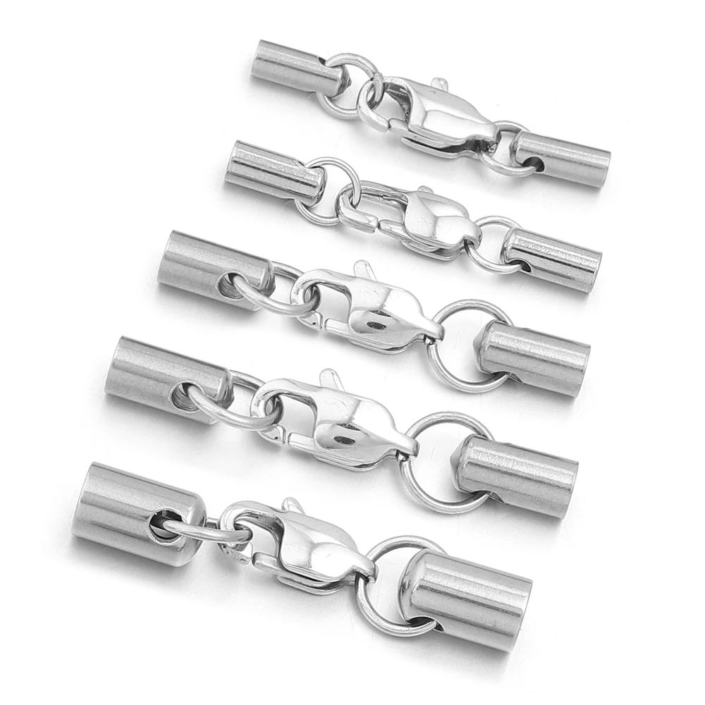 5 Sets/Lot Edelstahl-Lederkordel-Endkappen mit Karabinerverschlüssen für die Schmuckherstellung, DIY-Halsketten- und Armbandverbinder