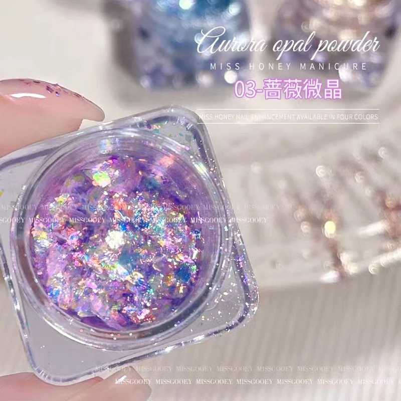 Cosmetics Crystal Fire Pink Aurora Opal Powder Chameleon Glitter Flakes nail powder nail glitter nail pigment nail decoration nail decorations nail flakes mica powder nail powder set fluorescent pigment luminous pigment For Eyeshadow Nail Art Resin Crafts Manicure Paillettes