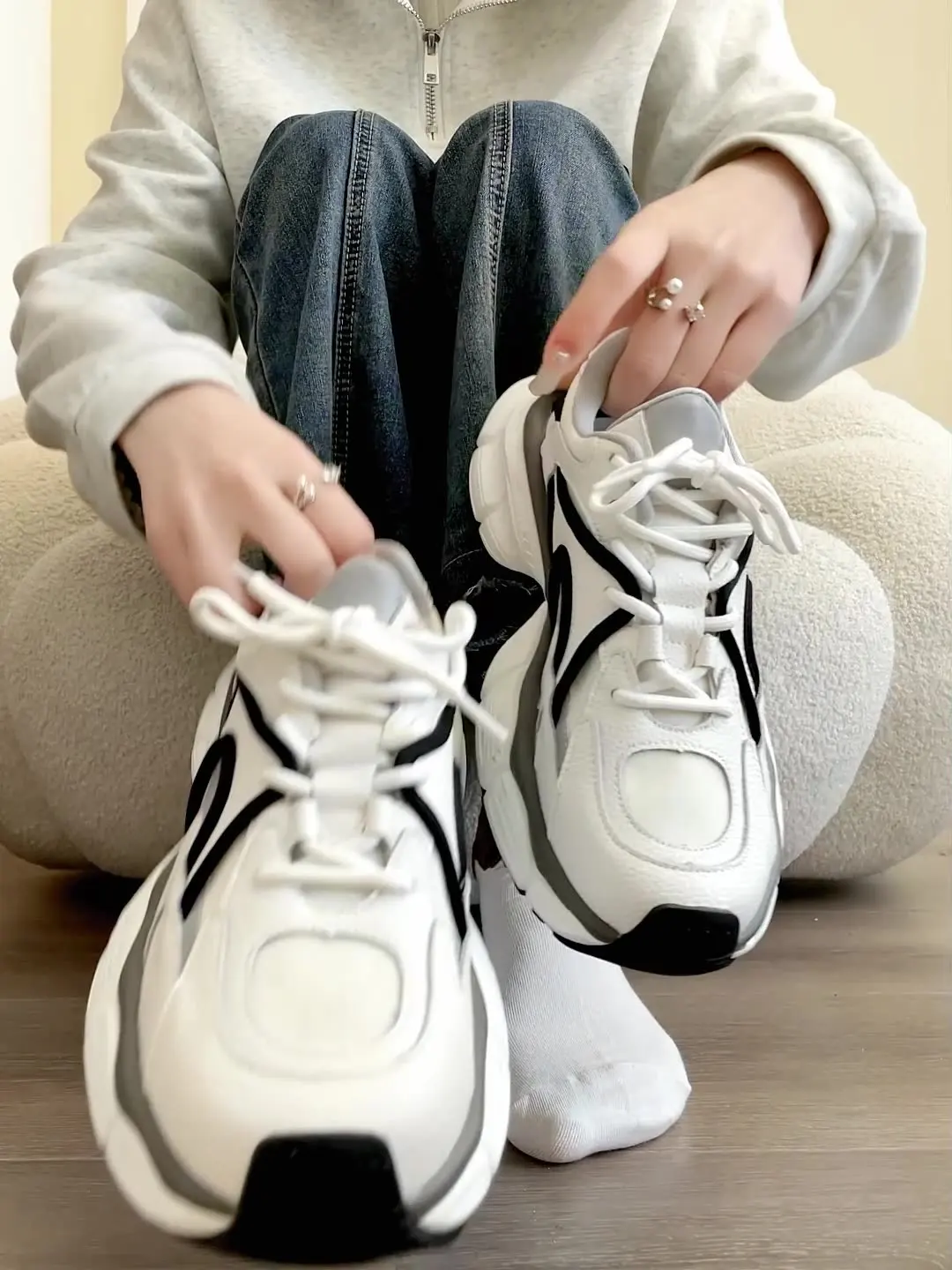 

Кроссовки женские из хлопка и ПУ кожи, на среднем каблуке