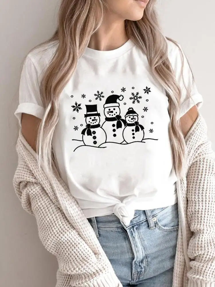 

Snowman Trend Cute Style Merry Christmas Women Holiday Shirt Clothing Fashion Female New Year T-shirts Print T Top Graphic Tee