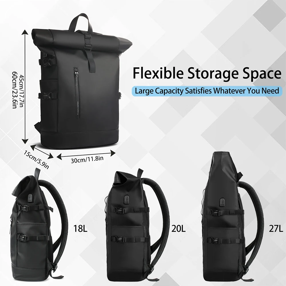 Men's Travel Backpack Expandable 15.6 Inch Laptop Bag with USB Port Waterproof Rollup Backpack Leisure
