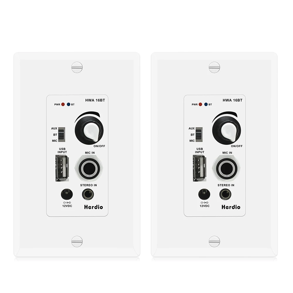 Herdio 2Pcs Home Audio Package Wall Mount Audio Control Amplifier Receiver System With USB Microphone Input For Home Theater