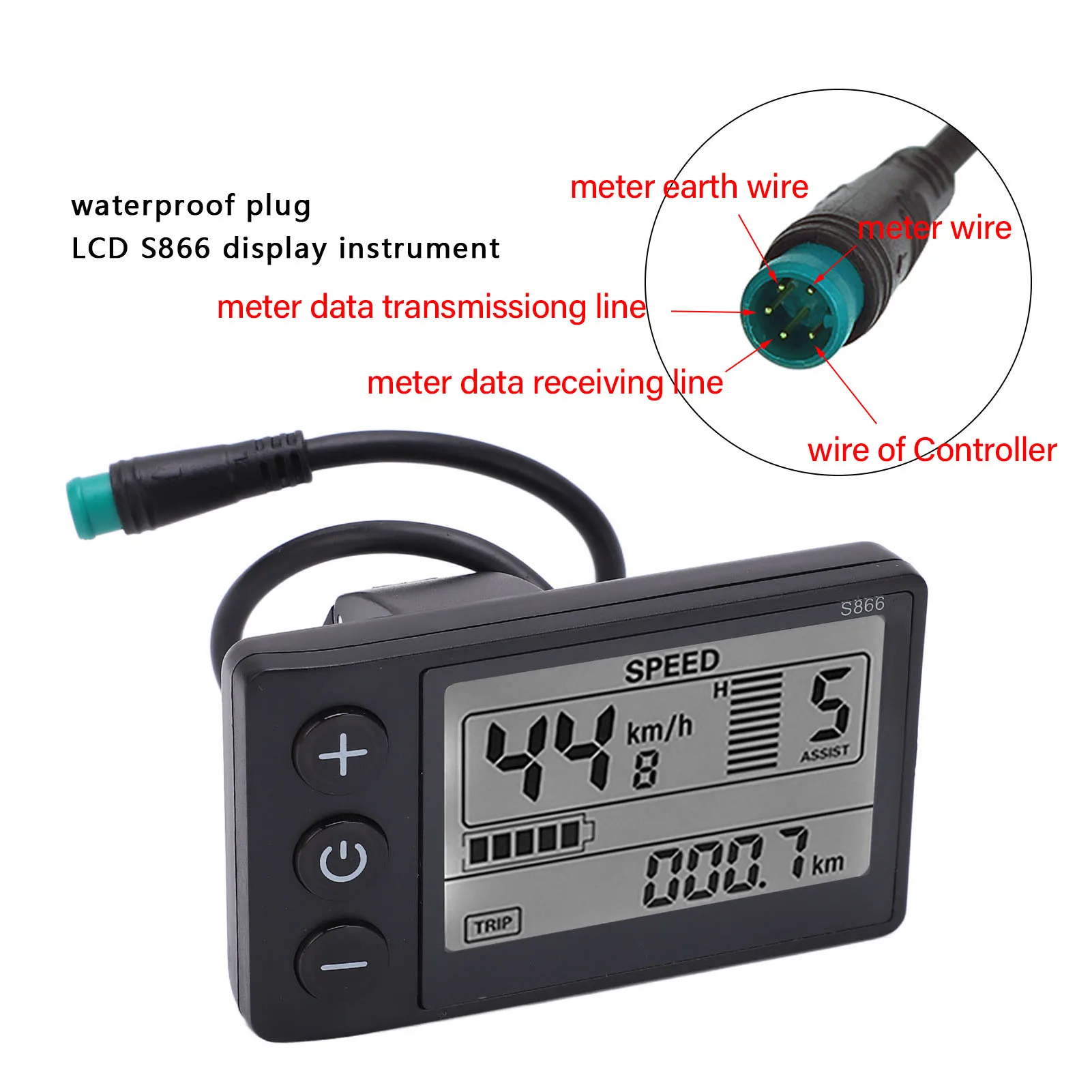 Waterproof Plug LCD Display Electric S866 LCD Display Meter 24V 36V 48V Control Panel electric bike display electric bike plug connector electric bike charger plug