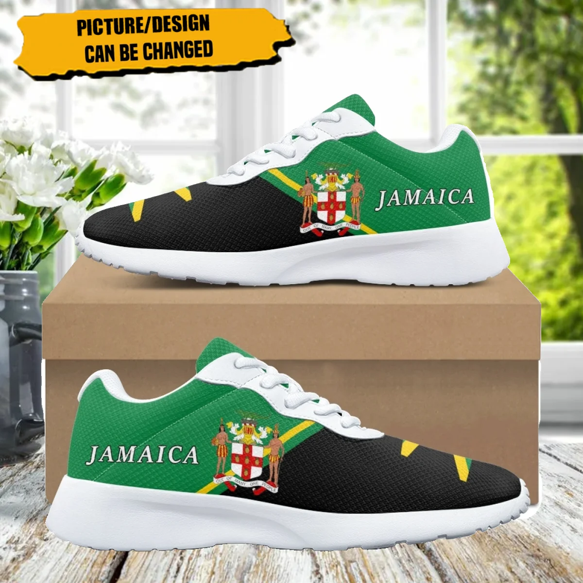 

Print on Demand Running Shoes Women Flats Shoes Flag Of Jamaica Pattern Designer Breathable Comfortable Sport Shoes for Teenager