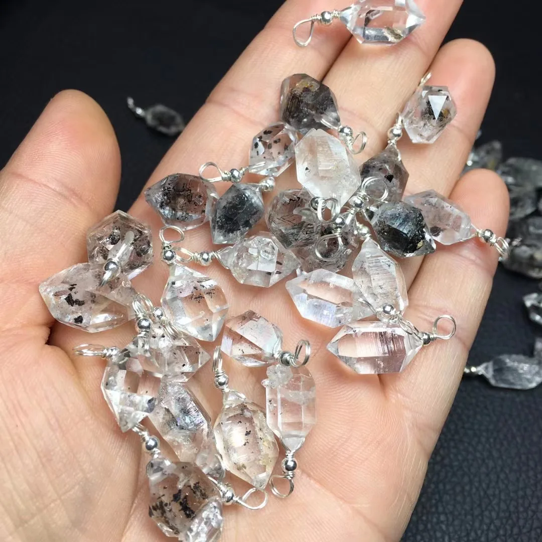 

1 Pc Fengbaowu Natural Herkimer Diamond Pendant 925 Silver Clasp Crystal Healing Stone Fashion Jewelry Gift Women Men