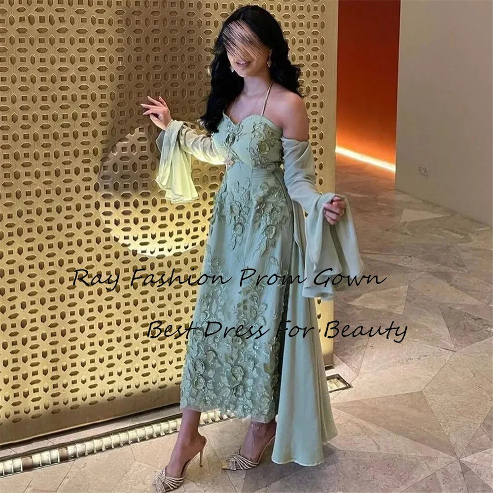 

Ray Fashion A Line Evening Dress Halter Sweetheart With Off Shoulder Lace Appliques For Formal Occasion Gowns فساتين سهرة