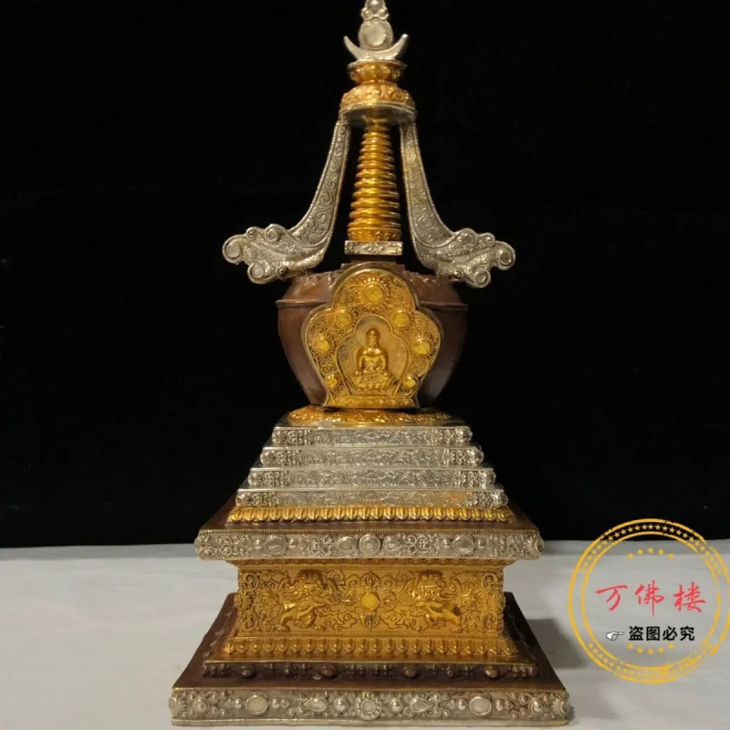 

Золоченая башня Бодхи 33 см, украшения Seiko из чистой меди под старину, тибетская Тантра, латунная Будда, поклонение в храме