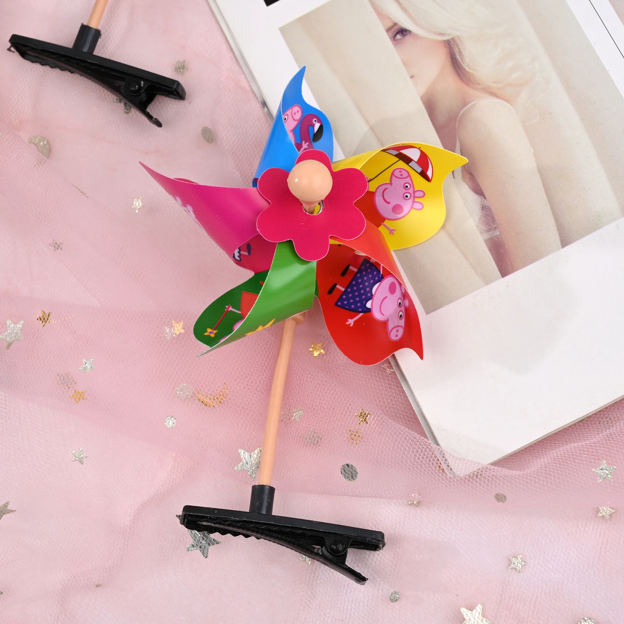 Fermaglio capelli arcobaleno a mulino per bambina molletta dolce_voghion.com