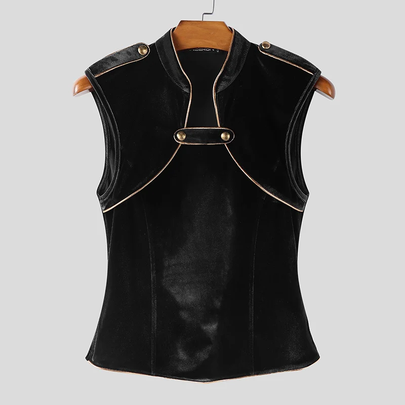 INCERUN Herren Tanktops Patchwork Stehkragen Ärmellos Lässige Männerwesten Streetwear Velours 2026 Modische Crop Tops Herren S-5XL – Detail 10