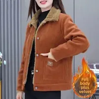 Autumn Winter Thickened Corduroy Women's Short Coat Warm Fashion Slimming Loose Long Sleeve Jacket Stylish Anti-Aging