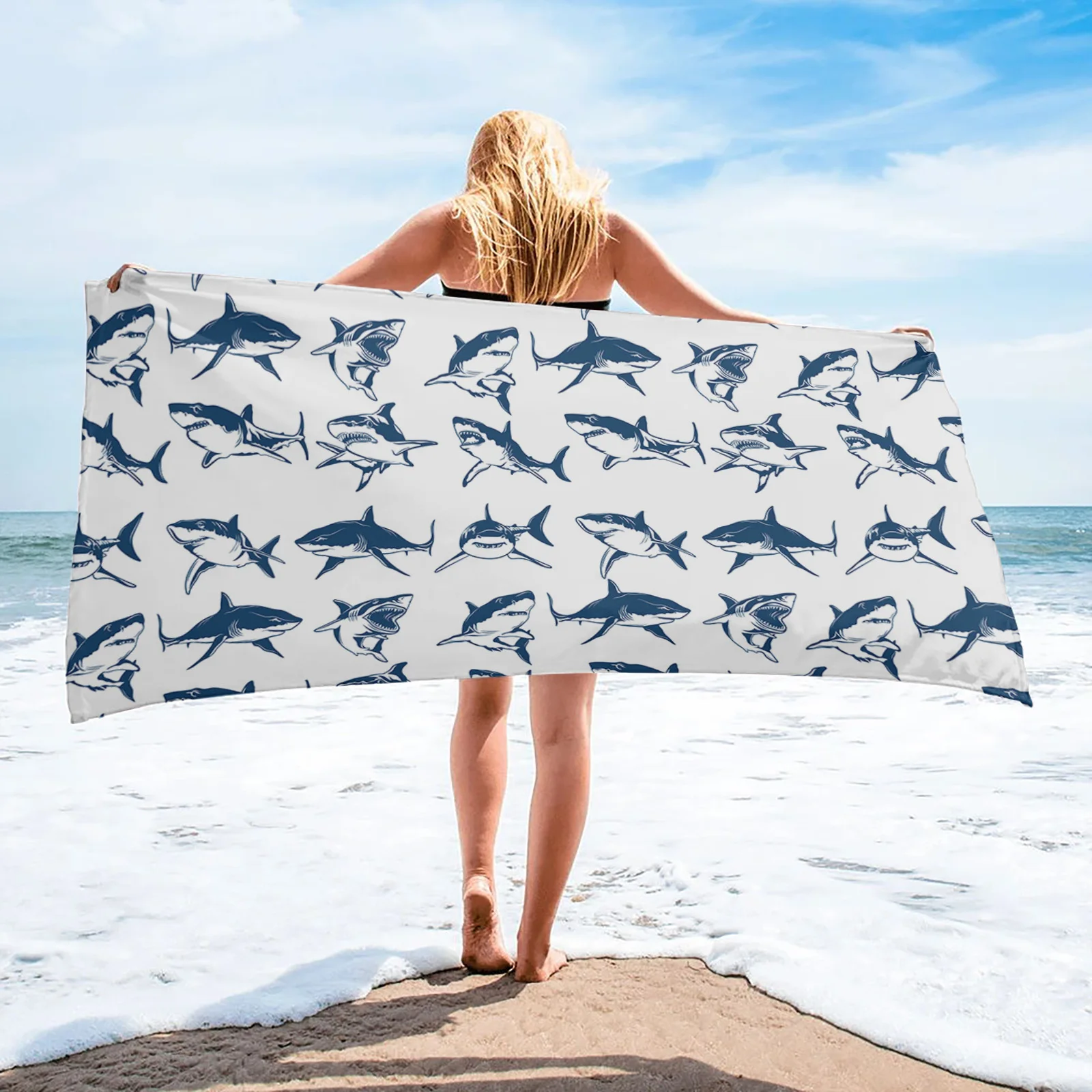 Shark Sea Animal White Bath Towel Camping Bathroom Accessories Microfiber Beach Towel Bath