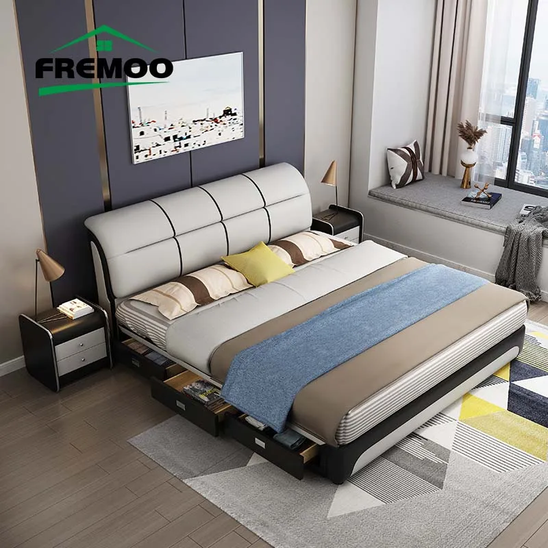 Double Bed Modern Simple Bedroom Furniture Comfortable Soft Bed High