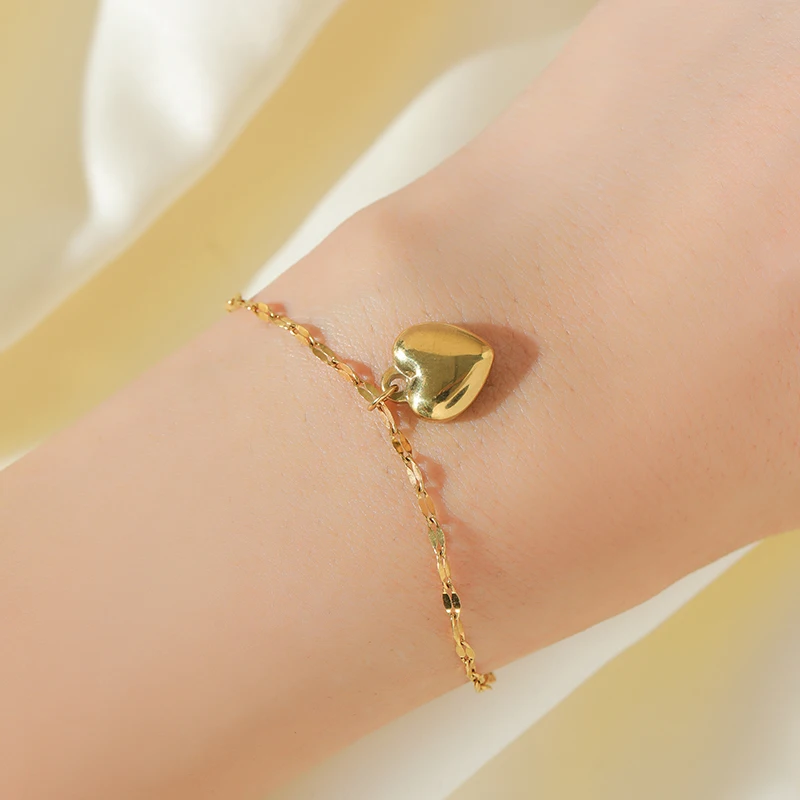 EILIECK 316L الفولاذ المقاوم للصدأ القلب الحب قلادة أساور طقم من الحلقان للنساء جديد عصري 18K مطلية بالذهب مجوهرات مقاومة للماء 5