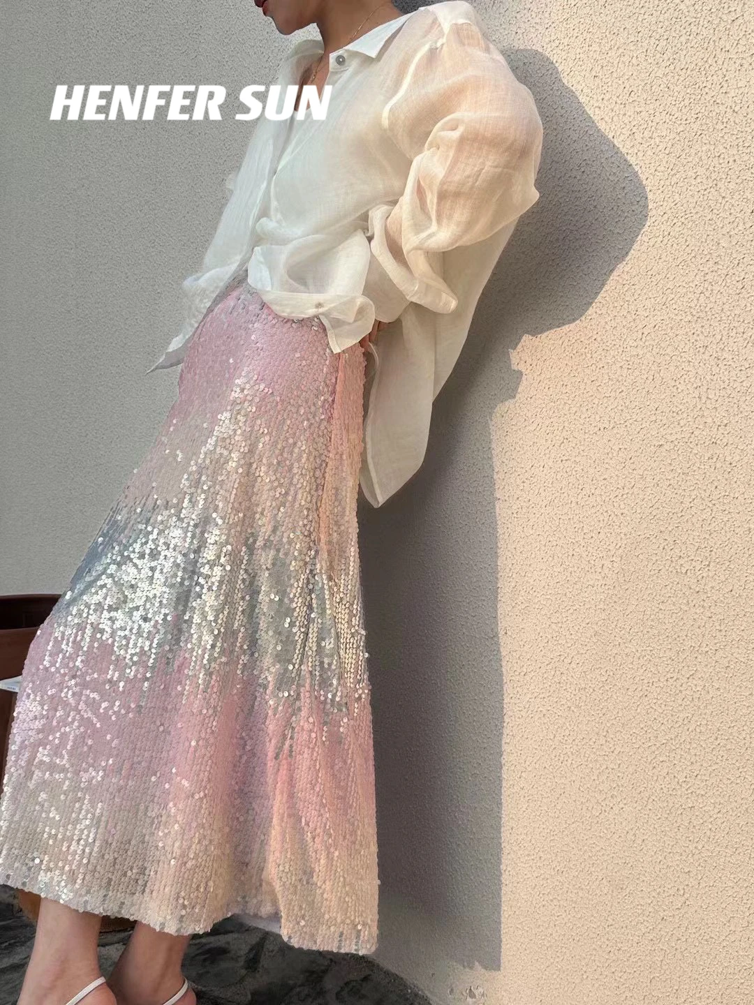 

【Henfer Sun】2024 Summer Edition Lightweight sequin mermaid silk with a luxurious satin finish Long skirt