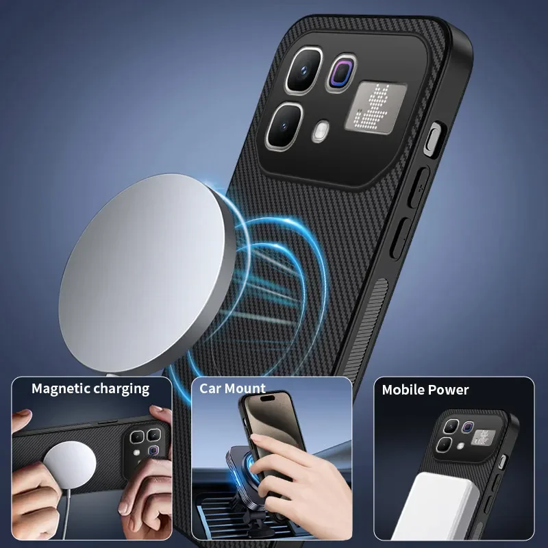 Magnetic Leather Case with Carbon Fiber Texture and Mag-safe for Enhanced Camera Protection