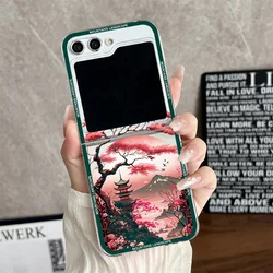 Hand-Painted Anime Landscape Hard PC Transparent Phone Case for Samsung ZFlip 3 (Style 1)